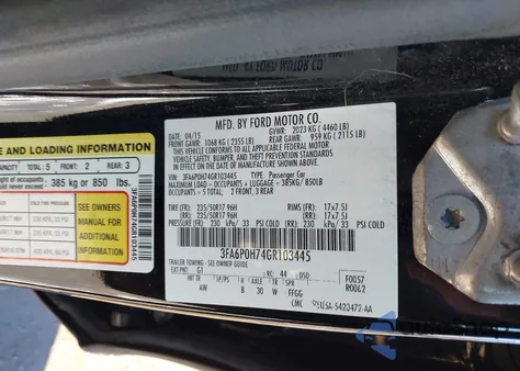 2016 Ford Fusion Se from USA, damaged, VIN 3FA6P0H74GR103445